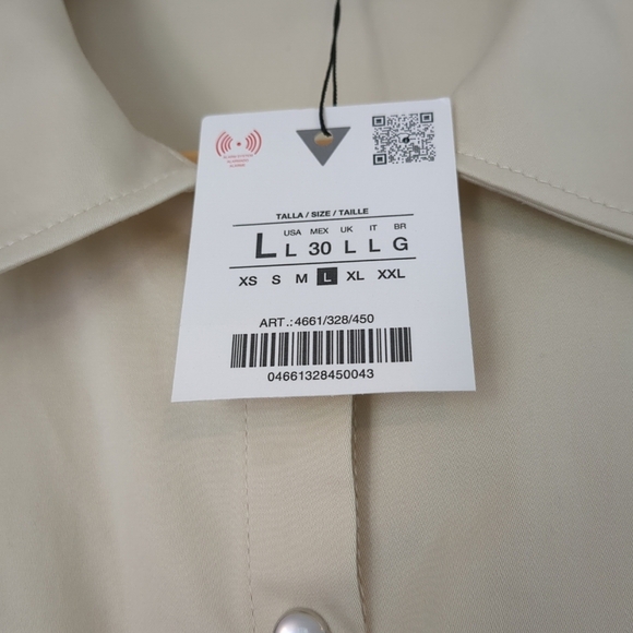NWT Zara Dress Women's Large Pearl Button Up Cream Knee Length Pockets Collar - Picture 10 of 11